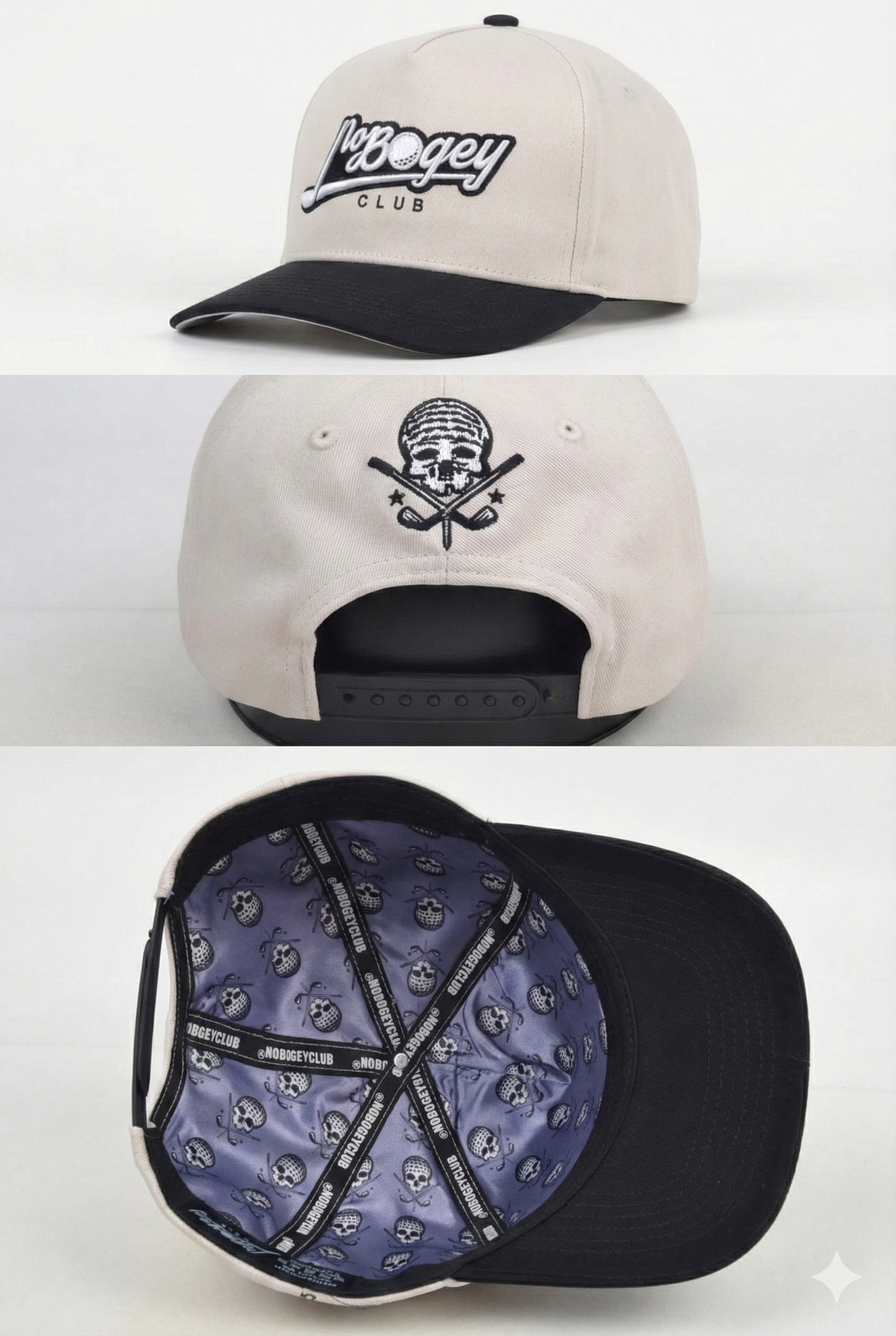 No Bogey Club Classic Cotton Golf Hat – Cream & Black