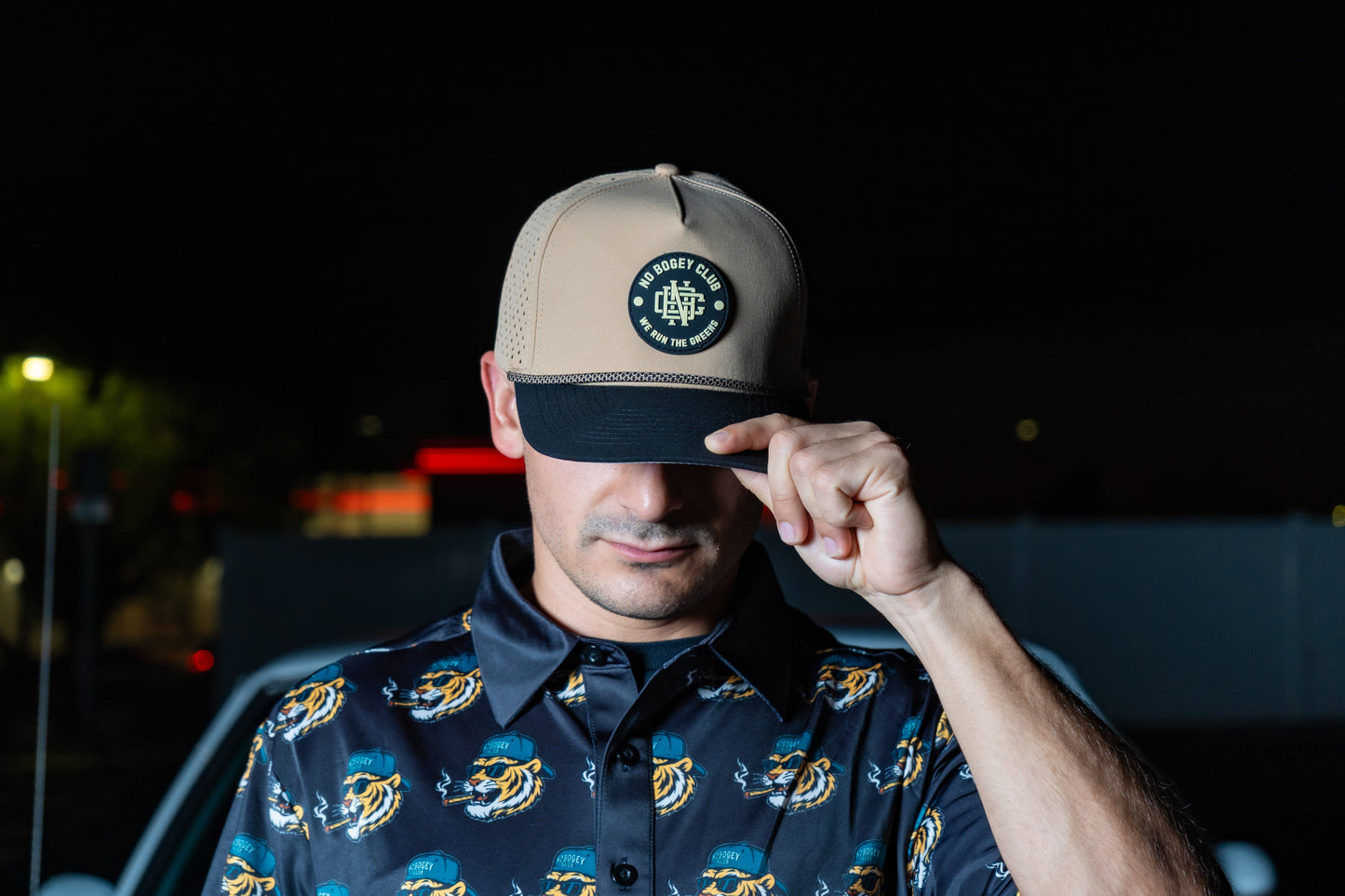 No Bogey Club Performance Golf Hat – Tan & Black