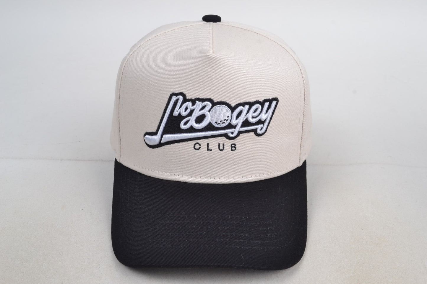 No Bogey Club Classic Cotton Golf Hat – Cream & Black